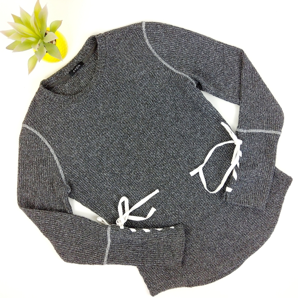 Avon Heathered Grey Tie Sweater Size Medium